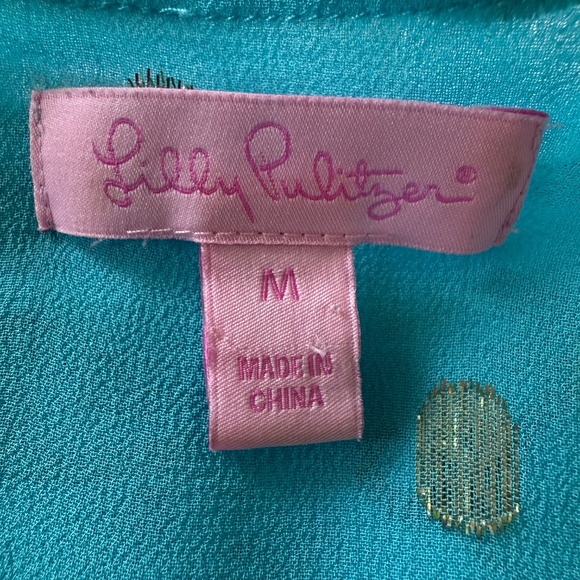 Lilly Pulitzer Aqua Blue Metallic Dot Silk Dress - Picture 10 of 12